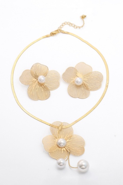 Golden Bridal Wedding Jewelry Set for Women Necklace Earrings Sets