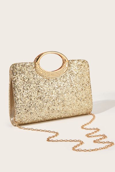Dressy Sequin Clutch Evening Bag with Round Top Handle