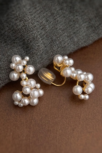 Clip-On Imitation Pearl  Bridal Earrings Non-Pierced Earrings for Wedding