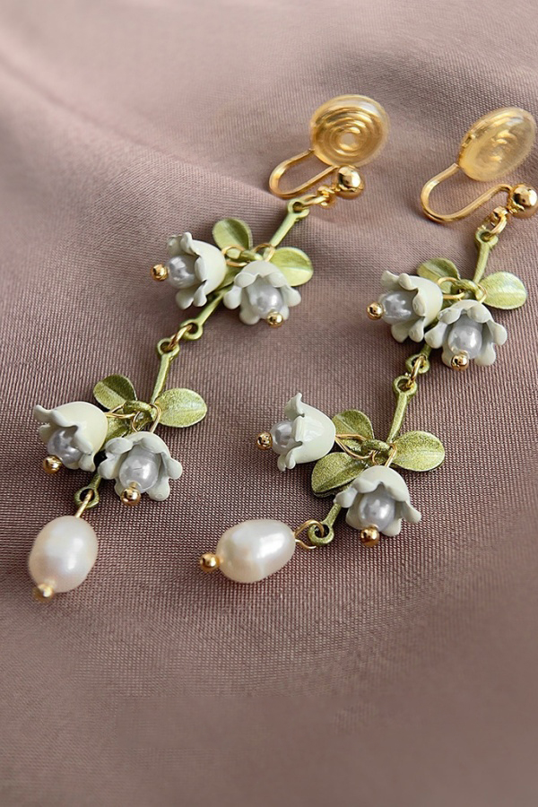 Clip-On Lily of the Valley Bridal Earrings Non-Pierced Earrings for Wedding
