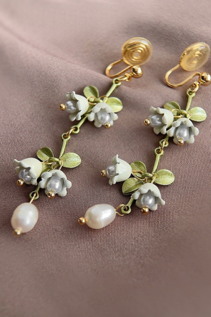 Clip-On Lily of the Valley Bridal Earrings Non-Pierced Earrings for Wedding