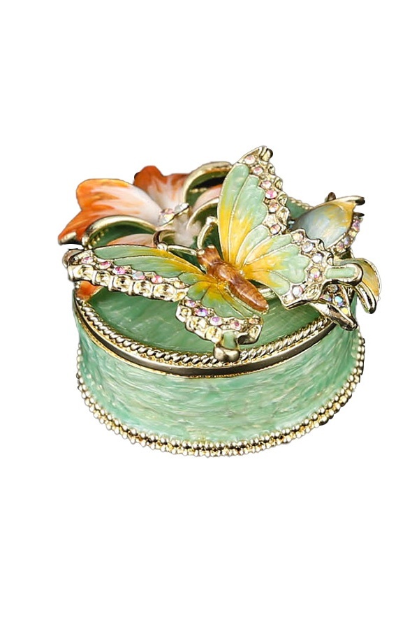 Mini Trinket Box Hinged Butterly Gift Jewelry Box Enameled Jewelry Holder with Rhinestones