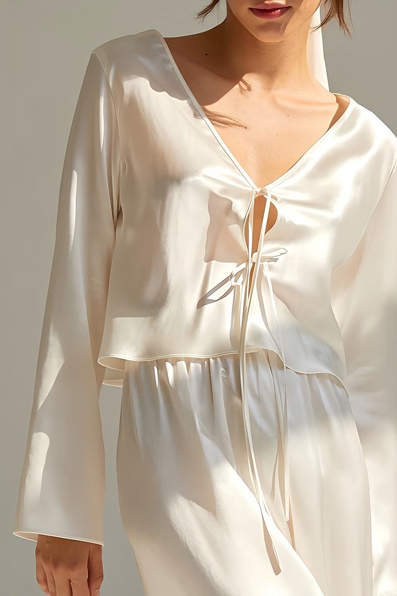 Wedding Pajama Set Apricot V Neck Satin Outfit Sets