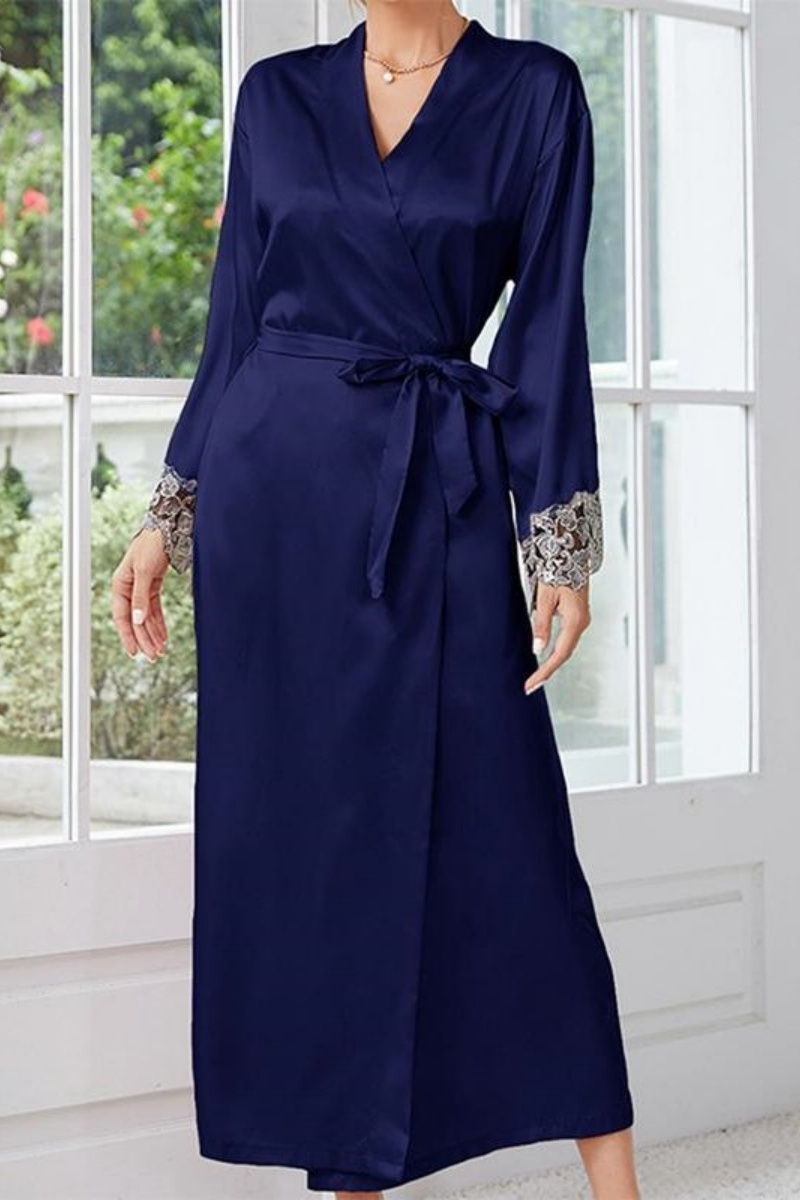 Bridesmaid Pajama Robe Red V Neck Lace Satin Robes Gown