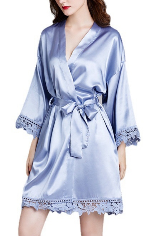 Bridesmaid Pajama Robe Pink V Neck Satin Lace Robes Gown