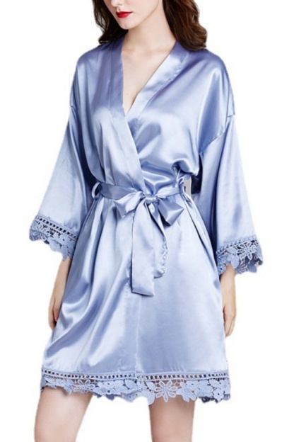 Bridesmaid Pajama Robe Pink V Neck Satin Lace Robes Gown