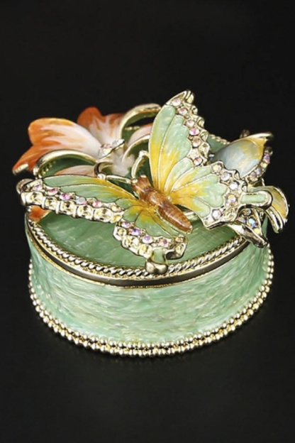 Mini Trinket Box Hinged Butterly Gift Jewelry Box Enameled Jewelry Holder with Rhinestones
