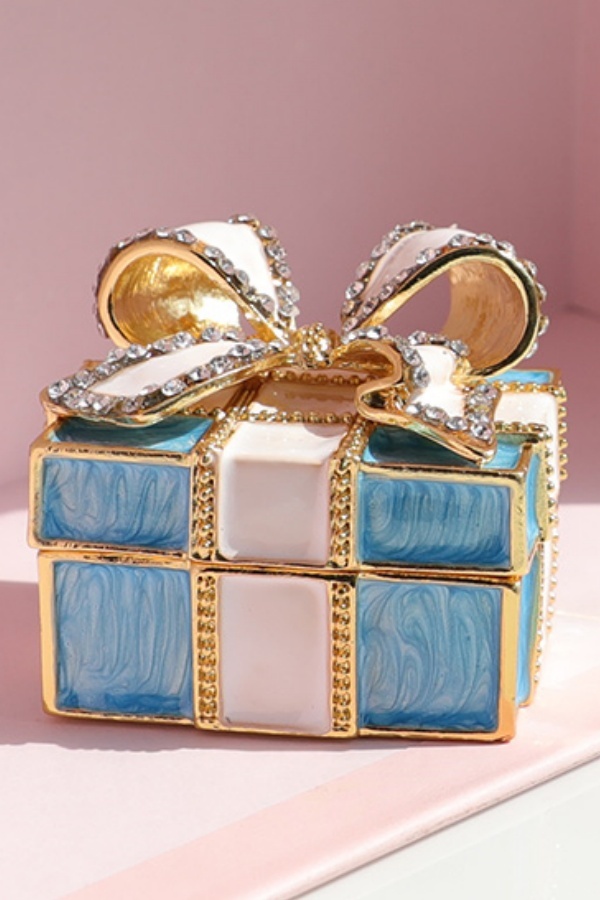Mini Trinket Box Bow-knot Gift Box Style Hinged Jewelry Box Vintage Metal Enameled