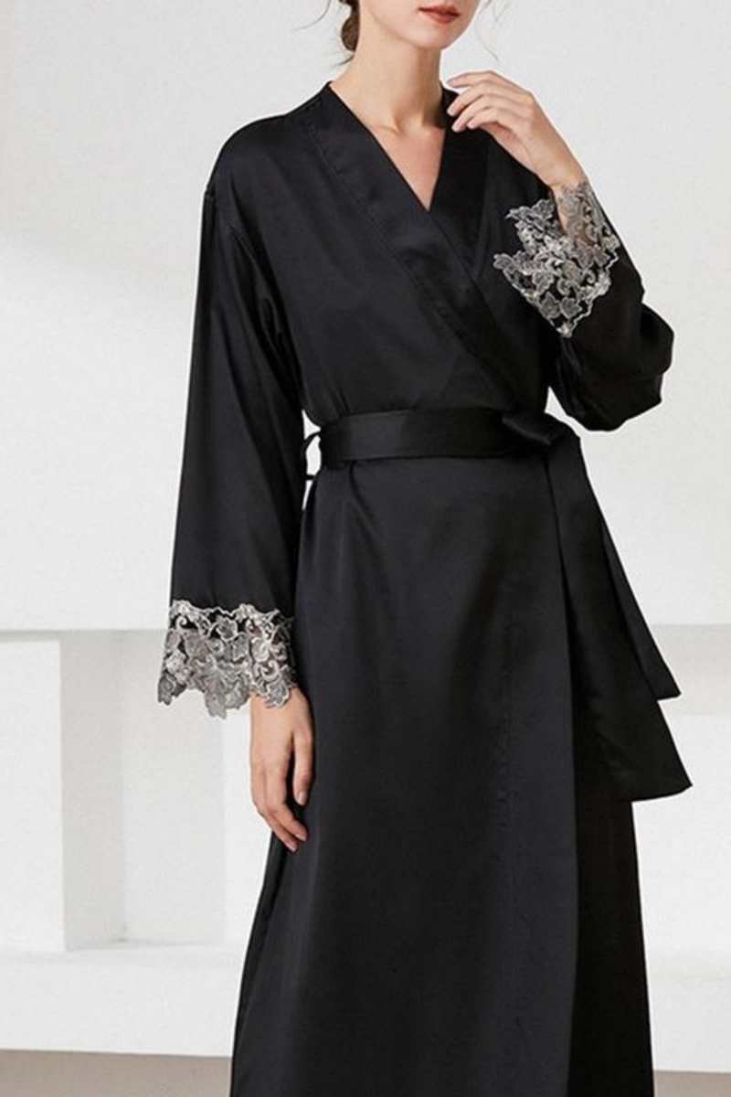 Bridesmaid Pajama Robe Red V Neck Lace Satin Robes Gown