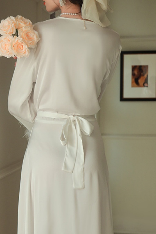 Bridesmaid Pajama Robe White V Neck Satin Robes Gown