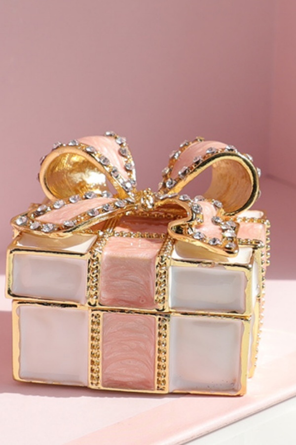 Mini Trinket Box Bow-knot Gift Box Style Hinged Jewelry Box Vintage Metal Enameled 
