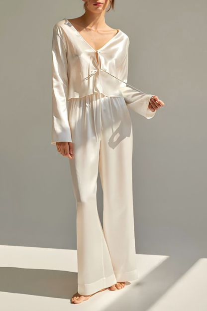 Wedding Pajama Set Apricot V Neck Satin Outfit Sets