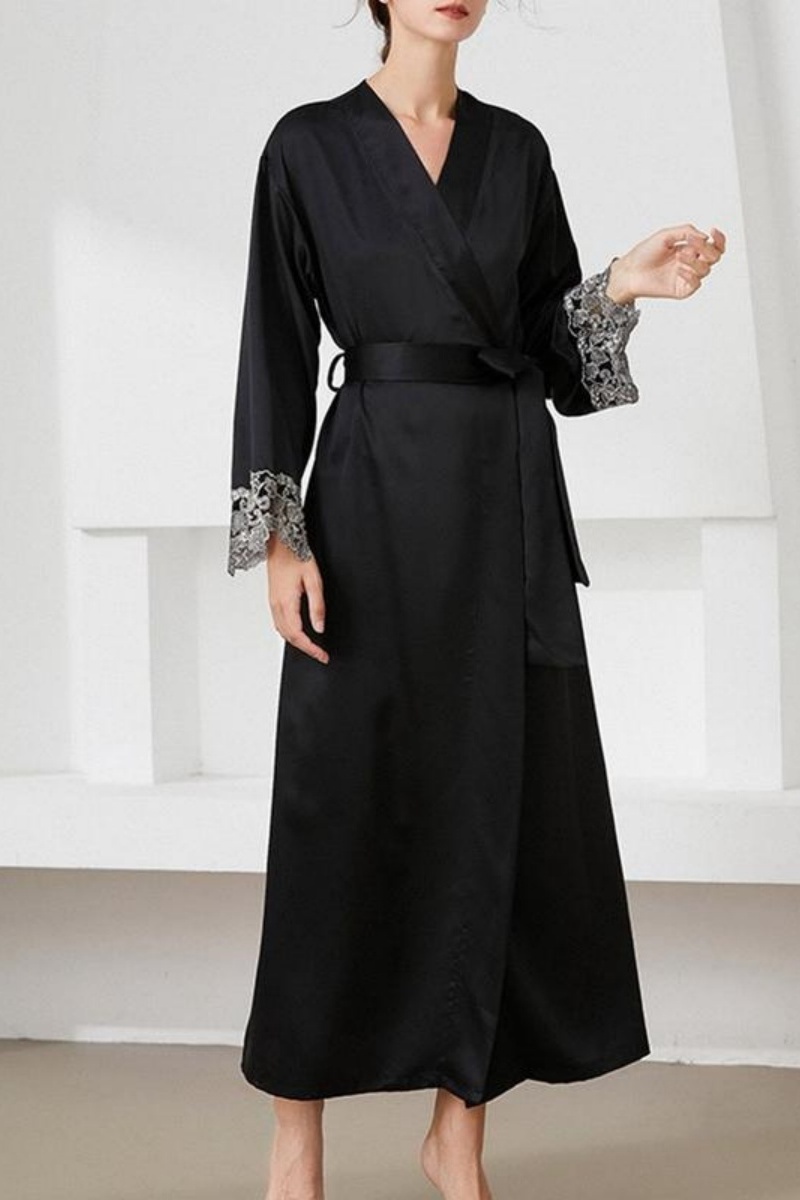 Bridesmaid Pajama Robe Red V Neck Lace Satin Robes Gown