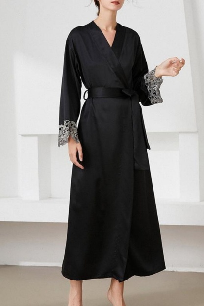 Bridesmaid Pajama Robe Red V Neck Lace Satin Robes Gown