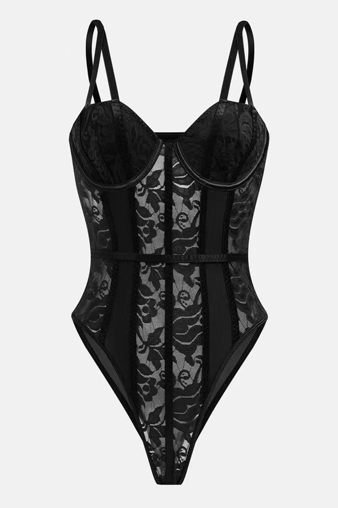 Lace Sheer Sweetheart Corset Bodysuit(Black/S) Lace Sheer Sweetheart Corset Bodysuit(Black/S)