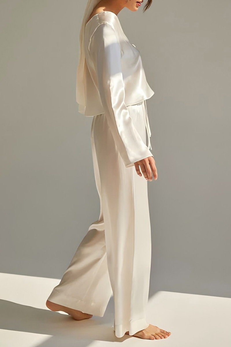 Wedding Pajama Set Apricot V Neck Satin Outfit Sets