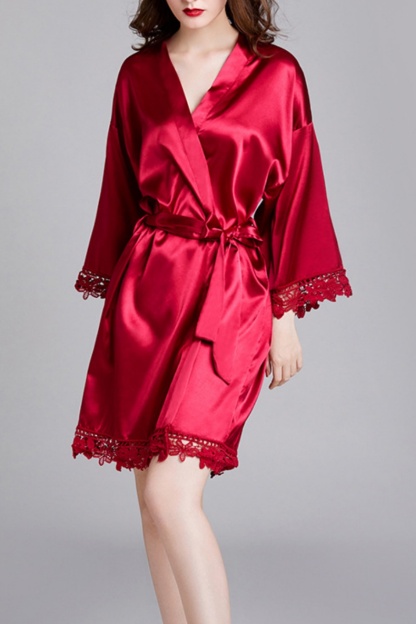 Bridesmaid Pajama Robe Pink V Neck Satin Lace Robes Gown