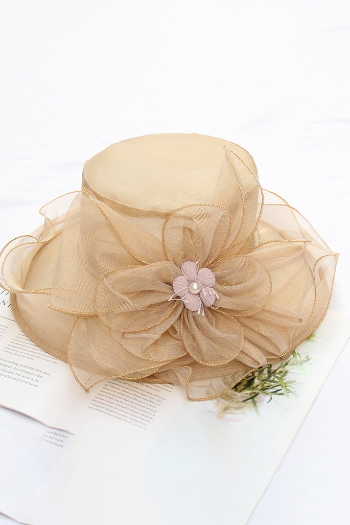 Women's Organza Church Derby Hat Bridal 3D Floral Tea Party