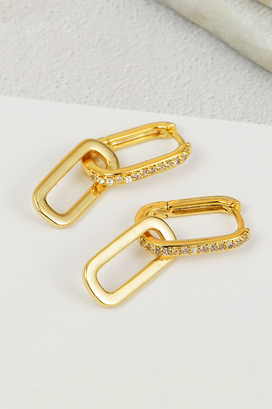 Golden Paper Clips Earrings With Diamonds