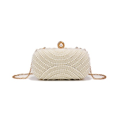 Imitation Pearl Diamond-Studded Party Bag Shiny Chain Handbag