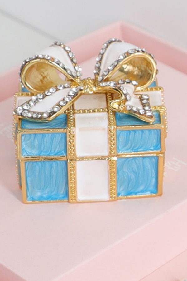 Mini Trinket Box Bow-knot Gift Box Style Hinged Jewelry Box Vintage Metal Enameled 