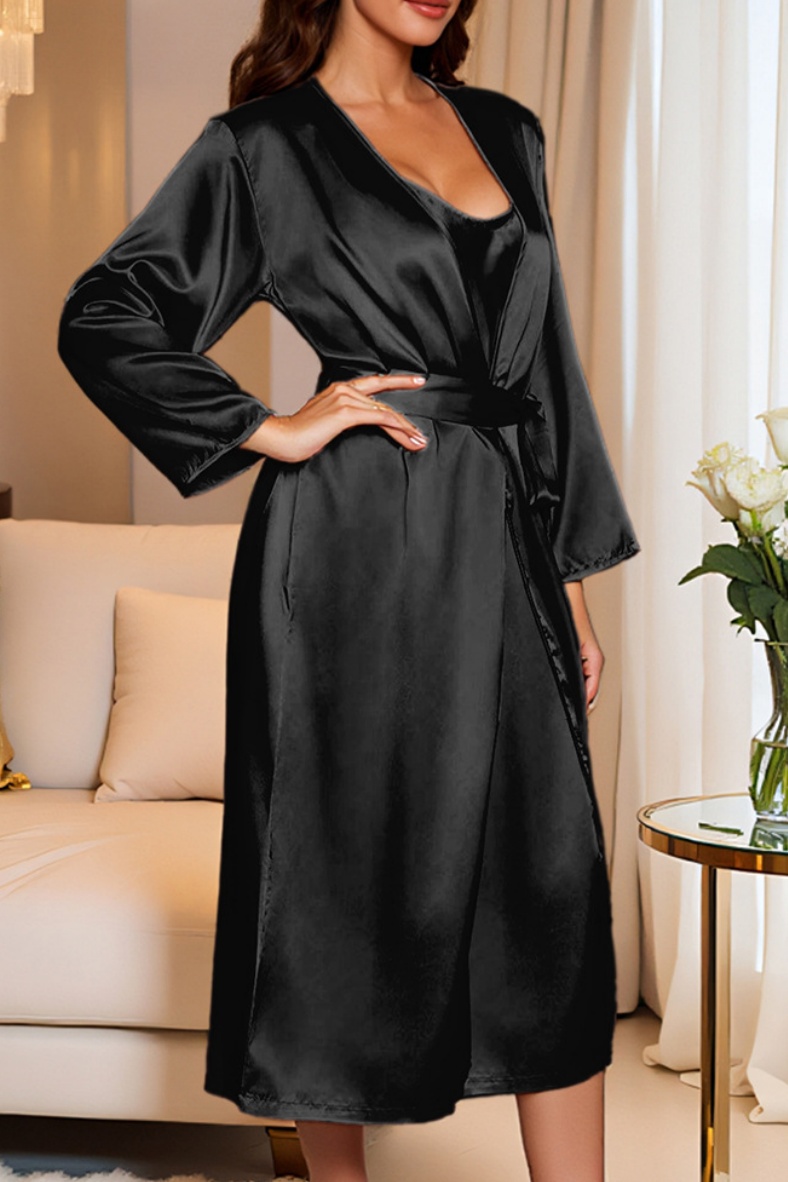 Bridesmaid Pajama Set Robe Champagne V Neck Satin Two Piece