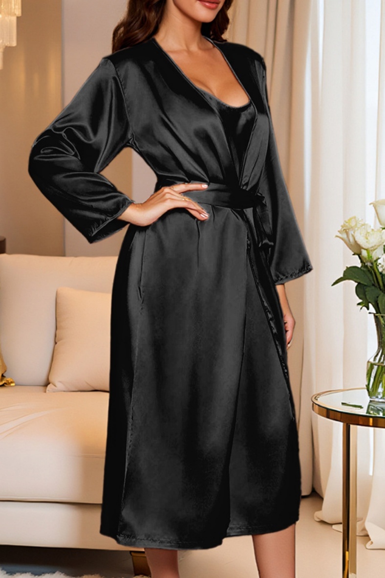 Bridesmaid Pajama Set Robe Champagne V Neck Satin Two Piece