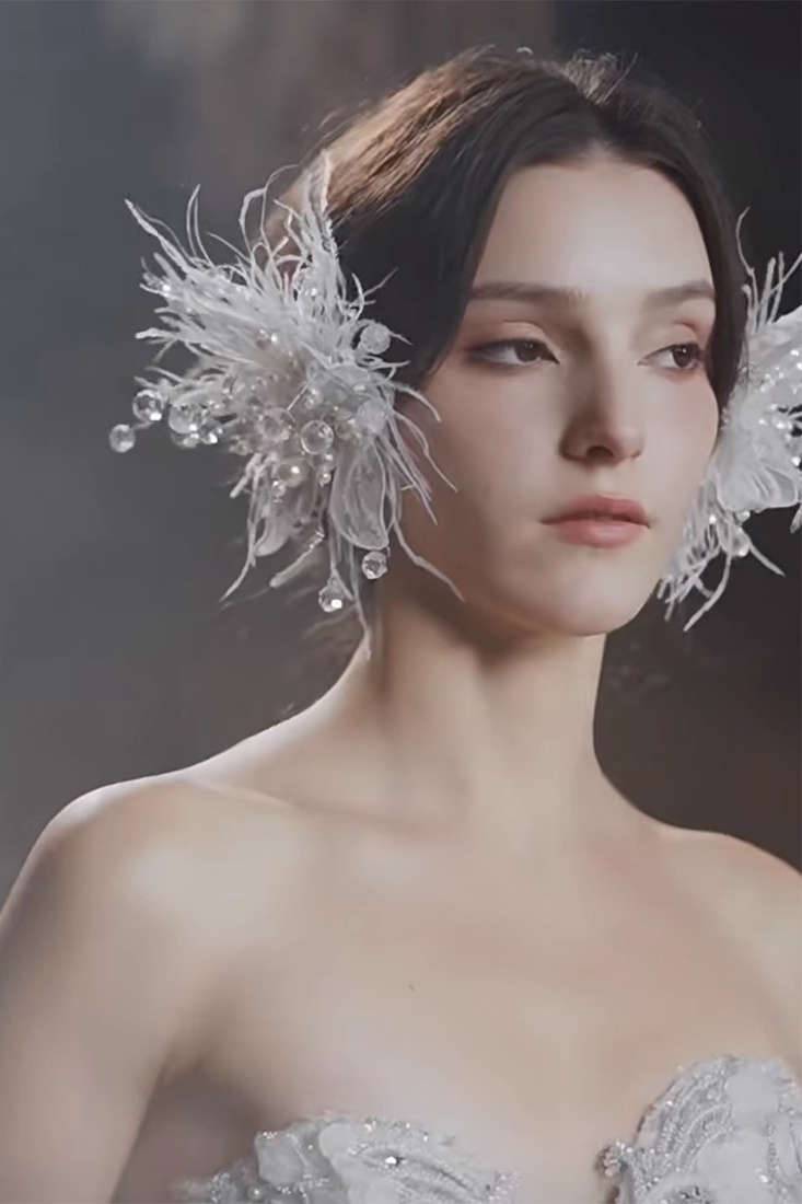 White Lace Floral Ear Cuff Earrings Elf Fairy Style for Wedding