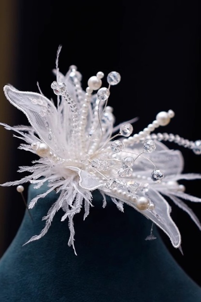 White Lace Floral Ear Cuff Earrings Elf Fairy Style for Wedding