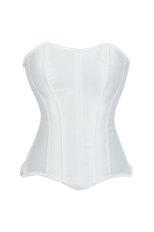 Party Satin Shapewear White Corset Trim Boned