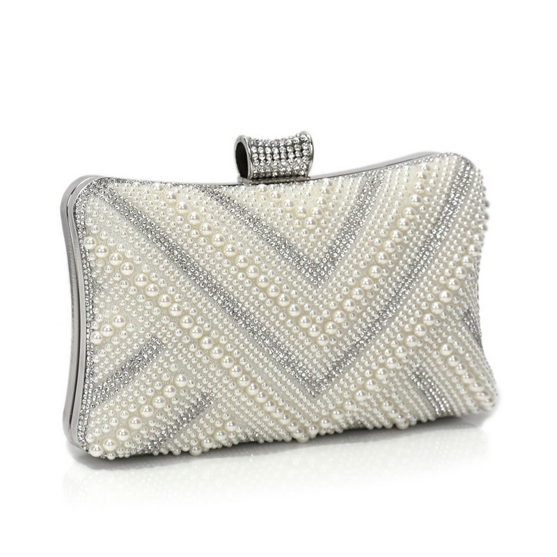 Imitation Pearl Diamond-Studded Party Bag Shiny Chain Handbag
