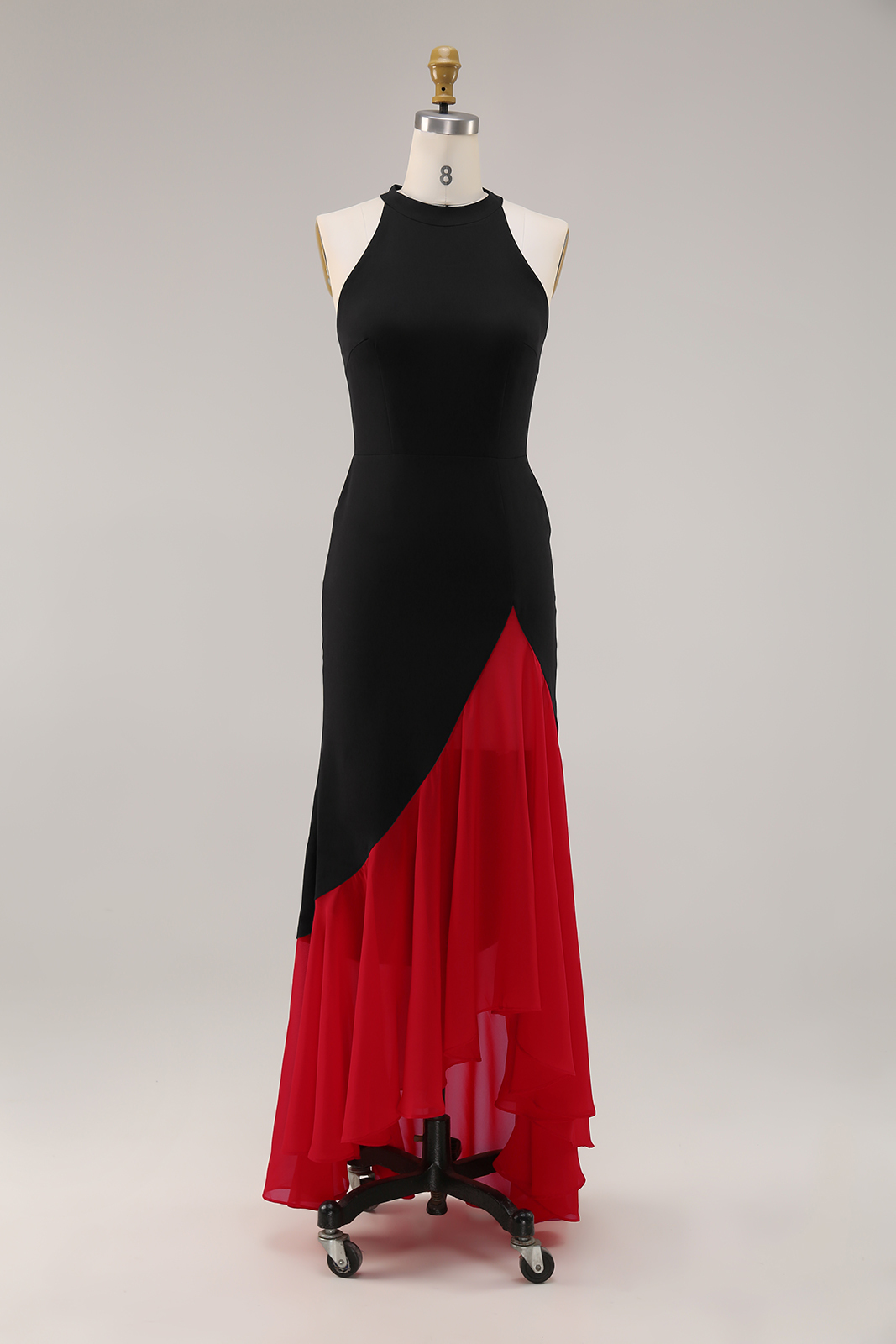 Party Halter Neck Dress Black Red Mermaid Maxi Dress
