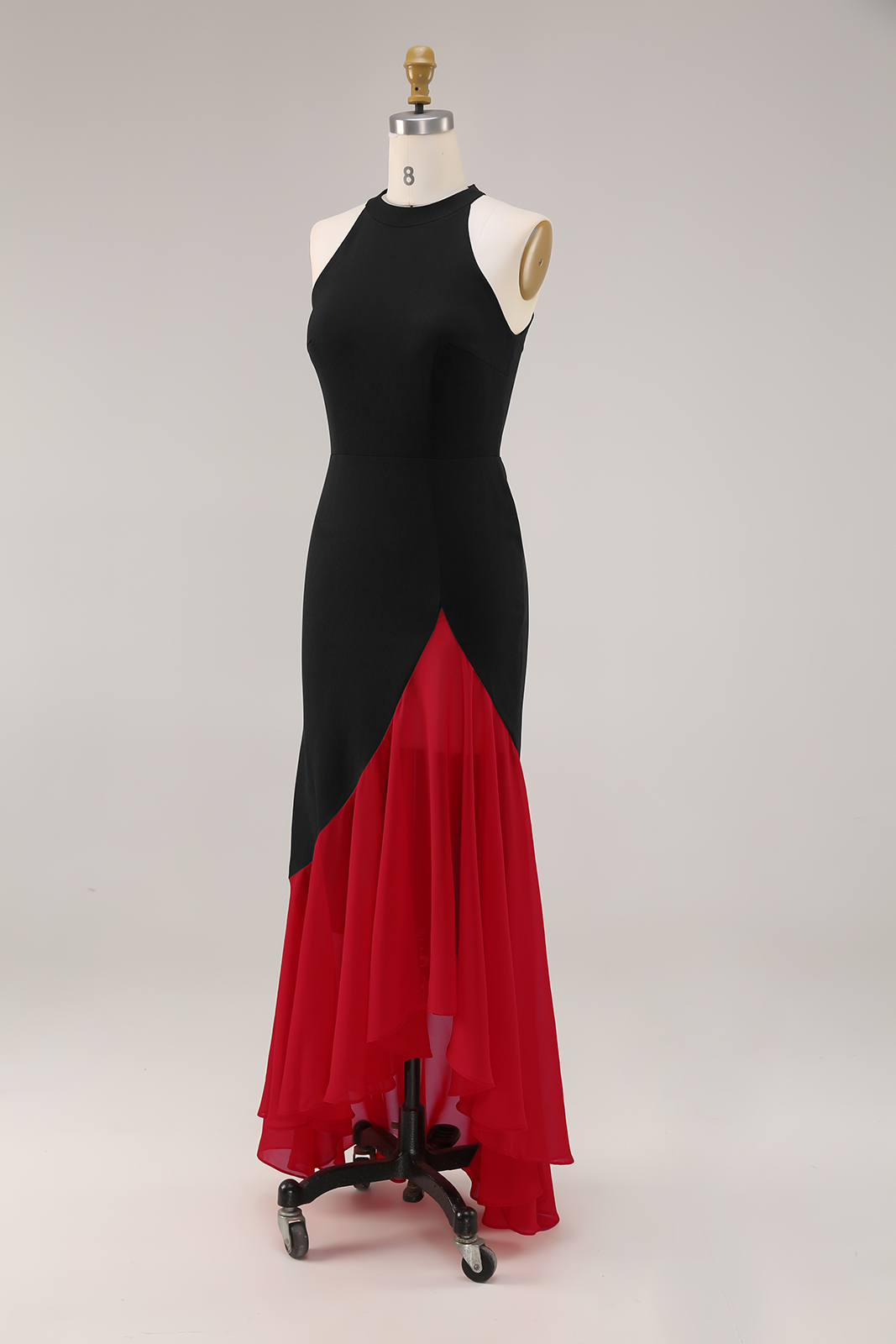 Party Halter Neck Dress Black Red Mermaid Maxi Dress