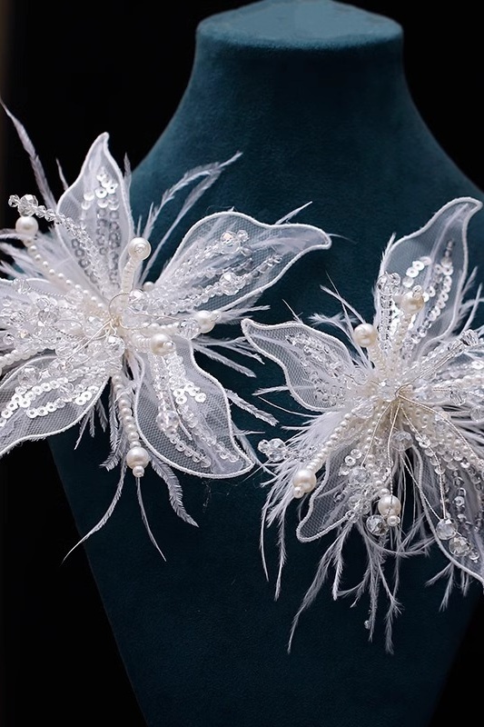 White Lace Floral Ear Cuff Earrings Elf Fairy Style for Wedding