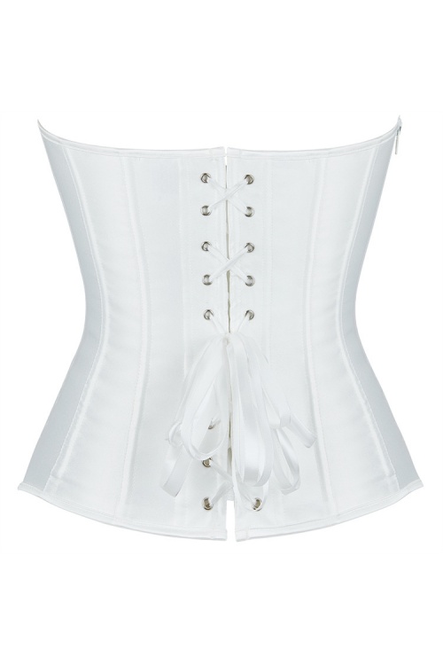 Party Satin Shapewear White Corset Trim Boned 