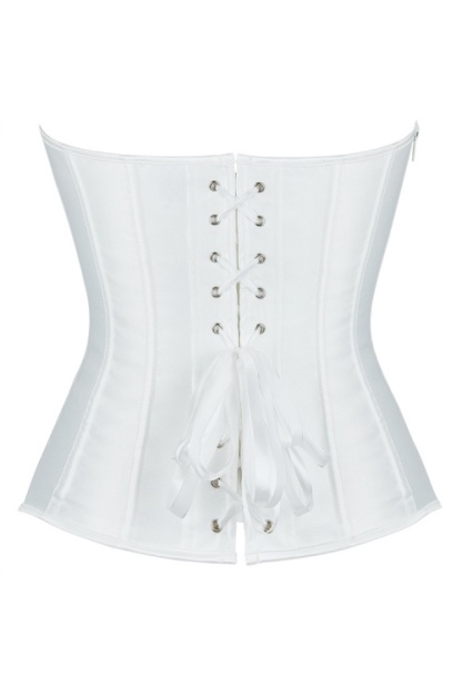 Party Satin Shapewear White Corset Trim Boned 