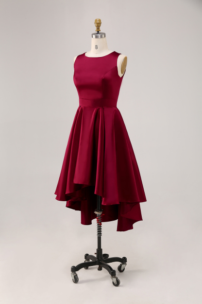 Party Cocktail  Dress Wine Red  Midi Dress Asymmetrical Hem