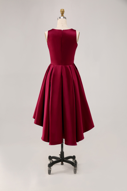 Party Cocktail  Dress Wine Red  Midi Dress Asymmetrical Hem