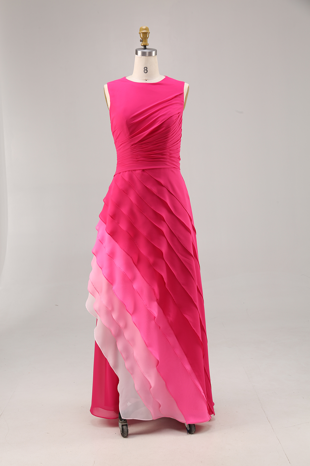 Evening Formal Gradient Dress Fuchsia Sleeveless Floor-Length Gown