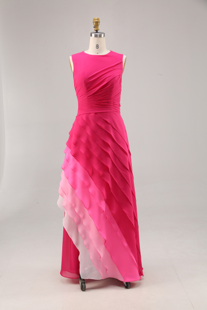 Evening Formal Gradient Dress Fuchsia Sleeveless Floor-Length Gown