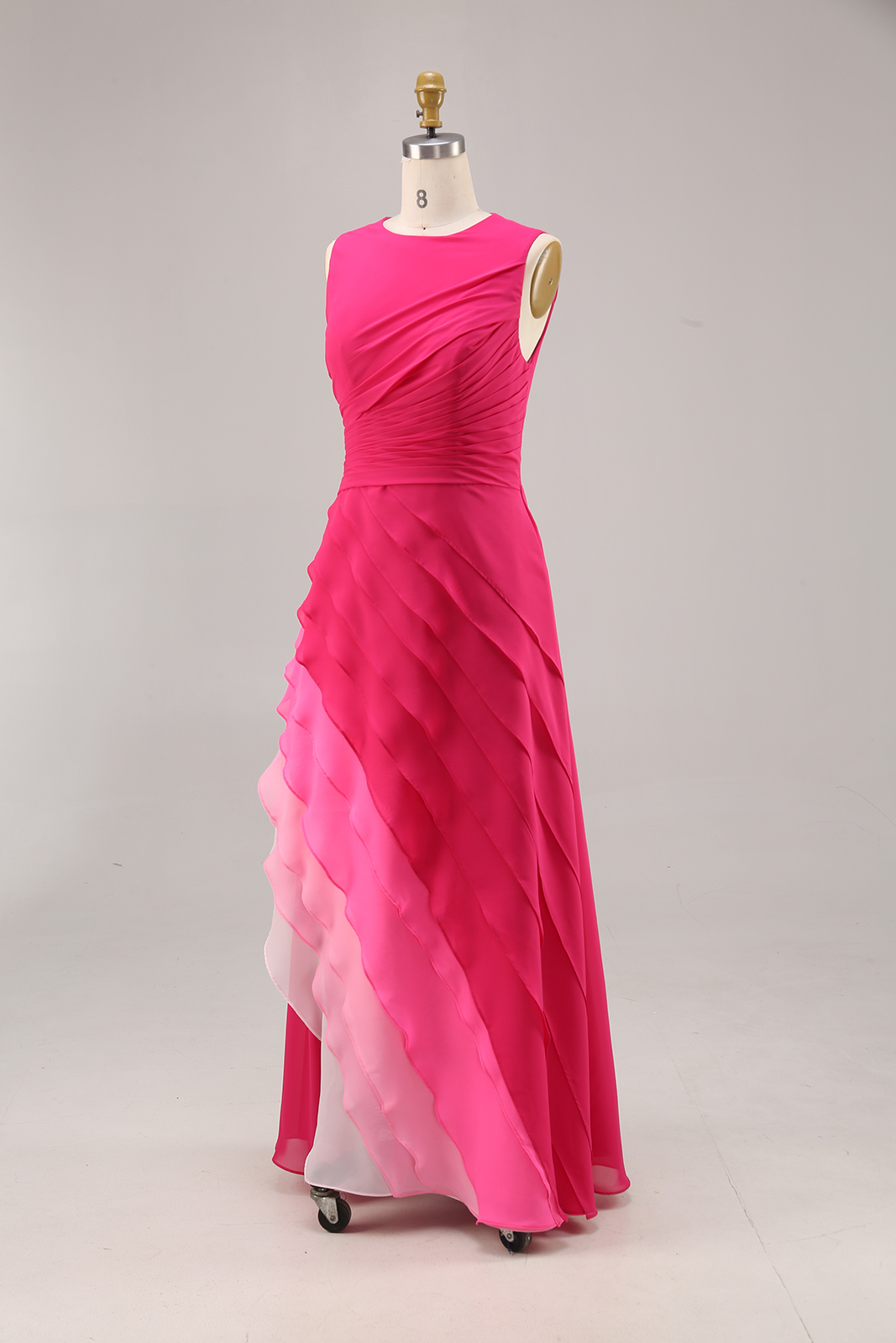 Evening Formal Gradient Dress Fuchsia Sleeveless Floor-Length Gown