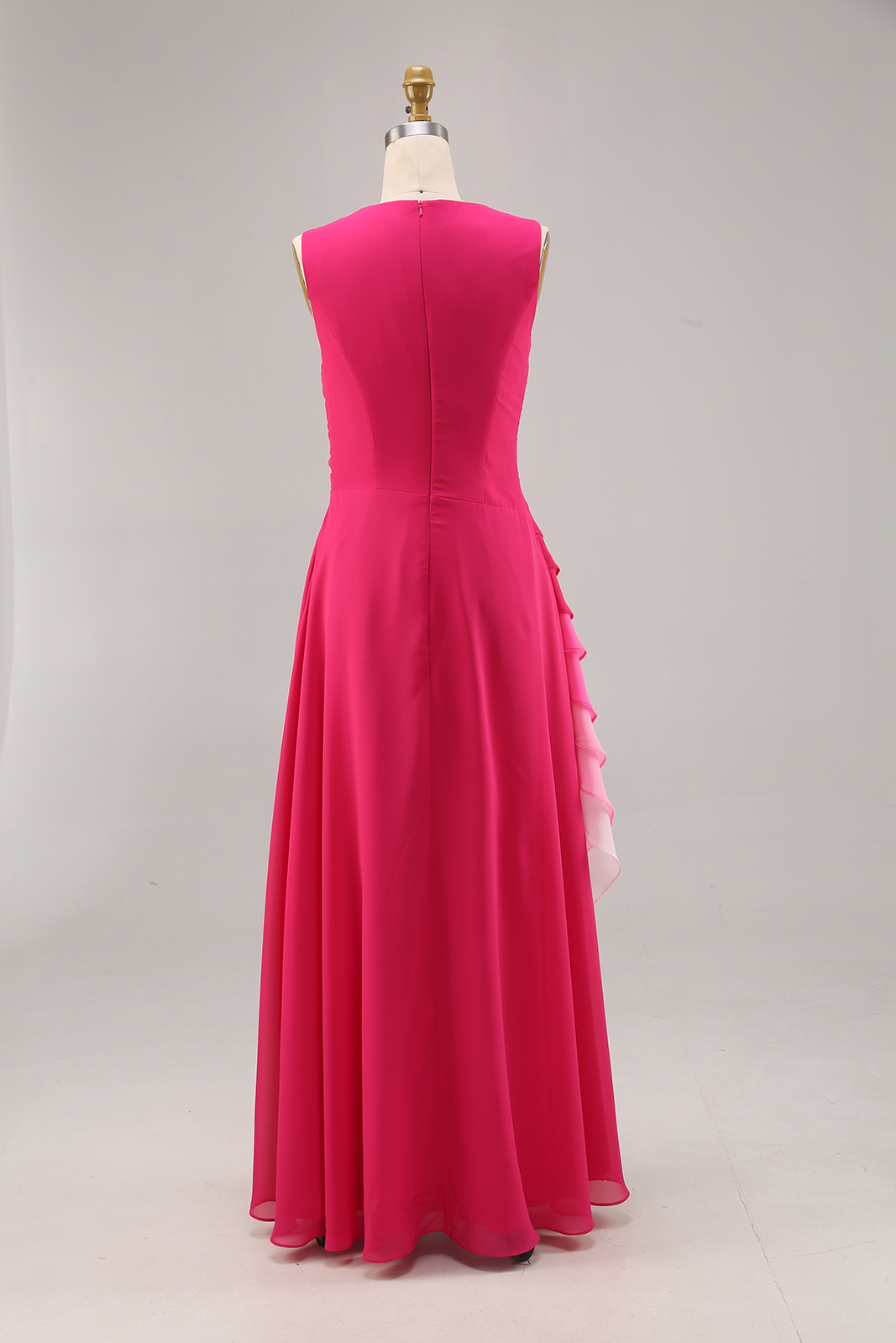 Evening Formal Gradient Dress Fuchsia Sleeveless Floor-Length Gown