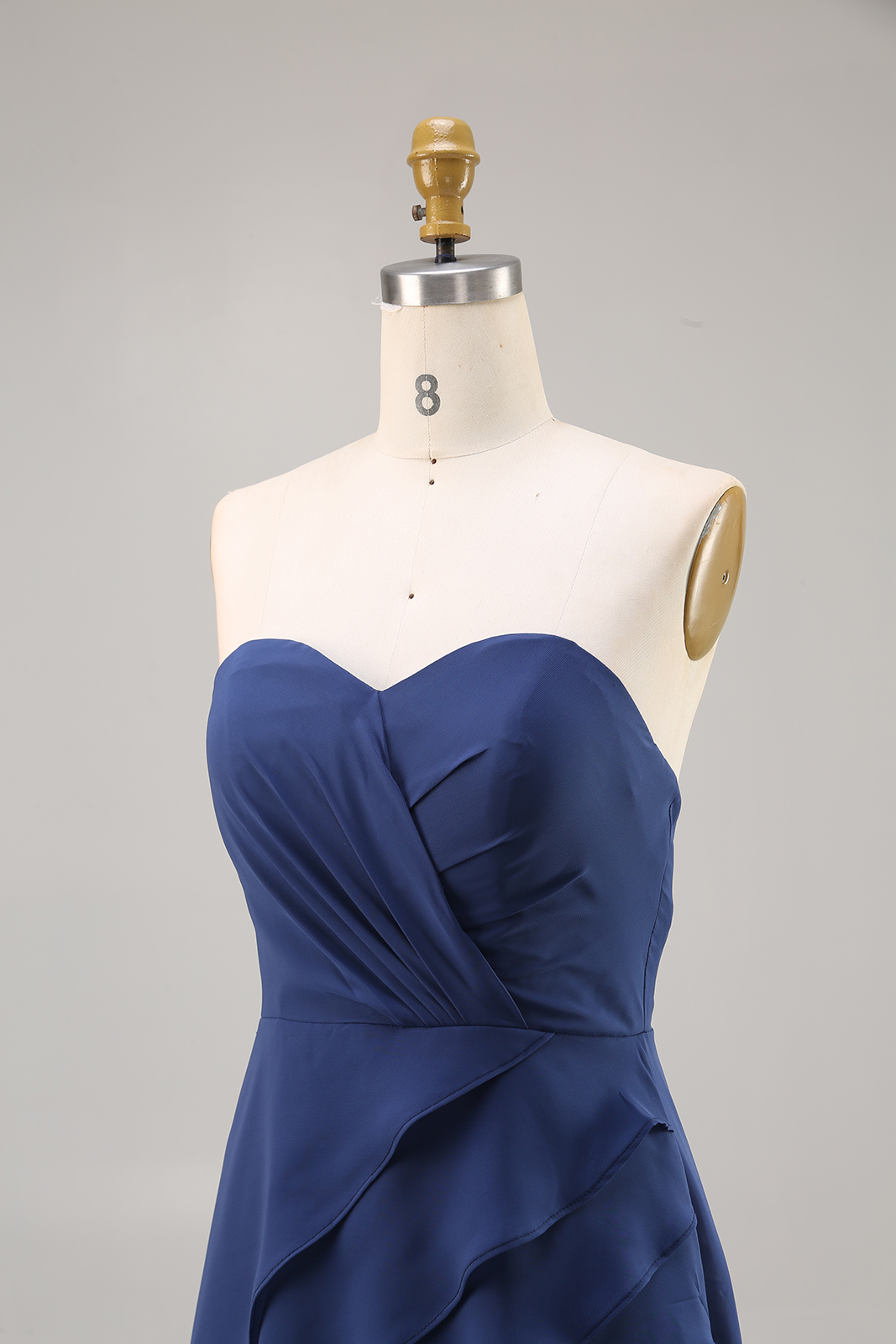 Formal Evening Dress Blue Ombre Strapless Multi-Layered Maxi Dress
