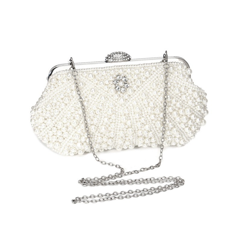 Imitation Pearl Diamond-Studded Party Bag Shiny Chain Handbag