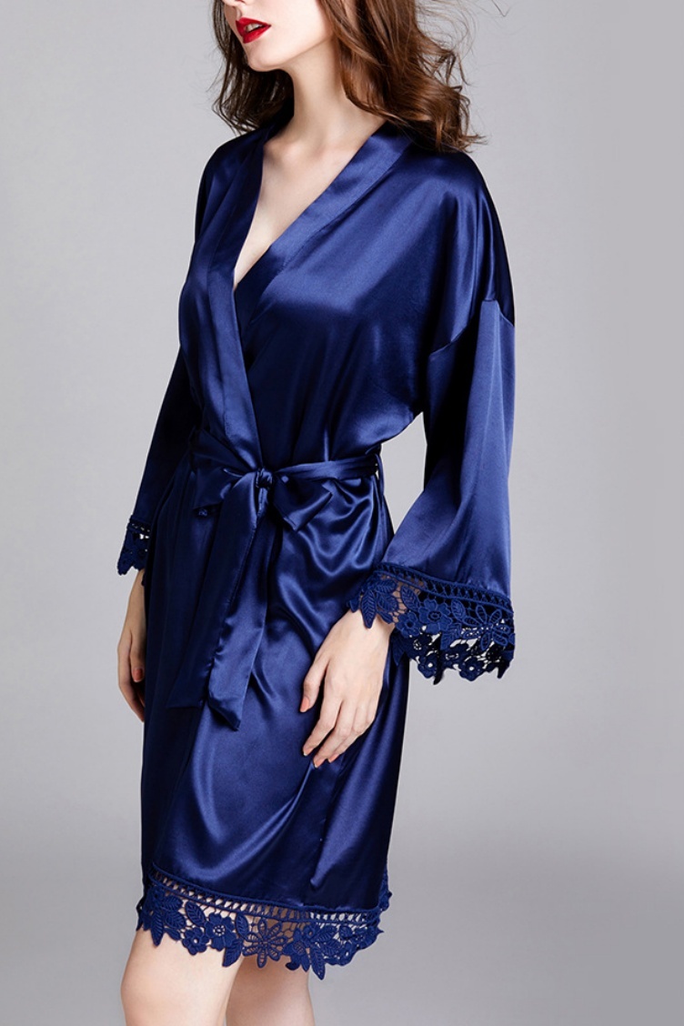 Bridesmaid Pajama Robe Pink V Neck Satin Lace Robes Gown