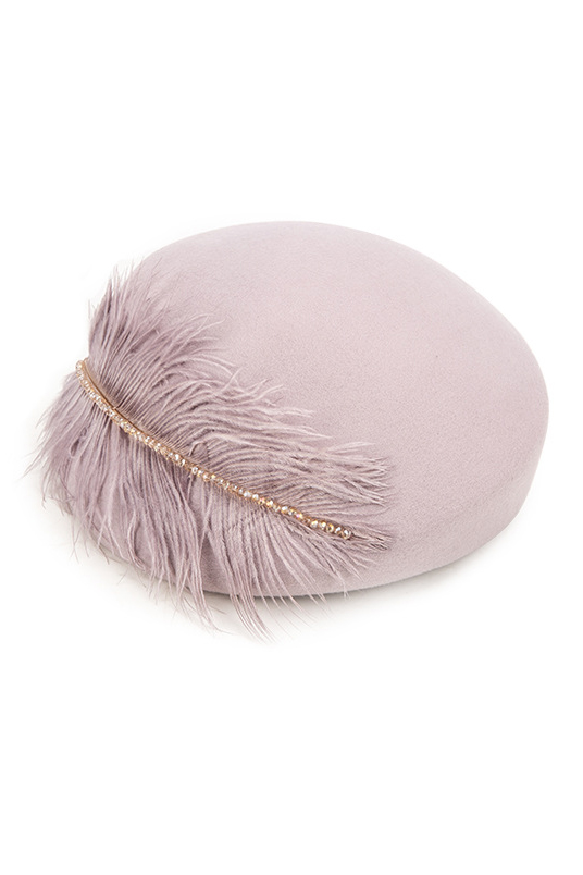 Classic Wool Beret Feather Hats for Women 