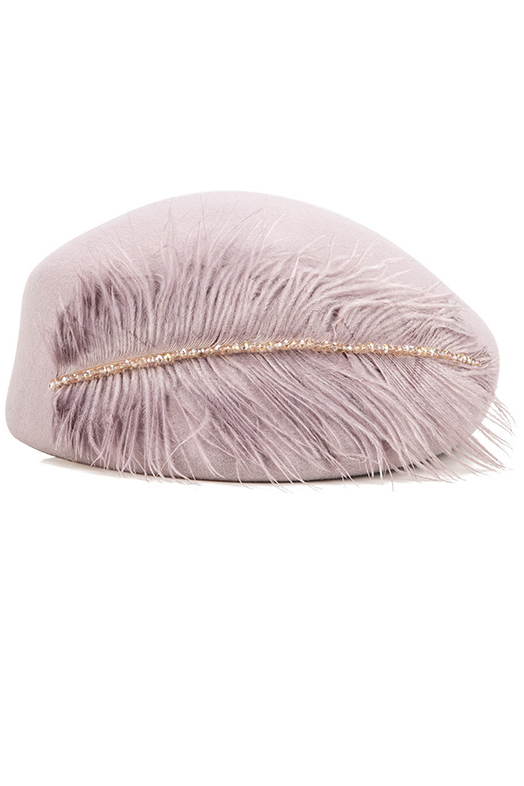 Classic Wool Beret Feather Hats for Women 