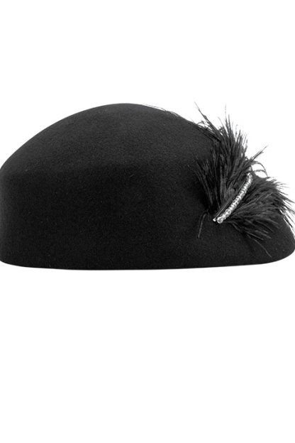 Classic Wool Beret Feather Hats for Women 