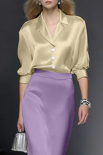 Work Suit Sets Purple Lapel Satin Skirts Set