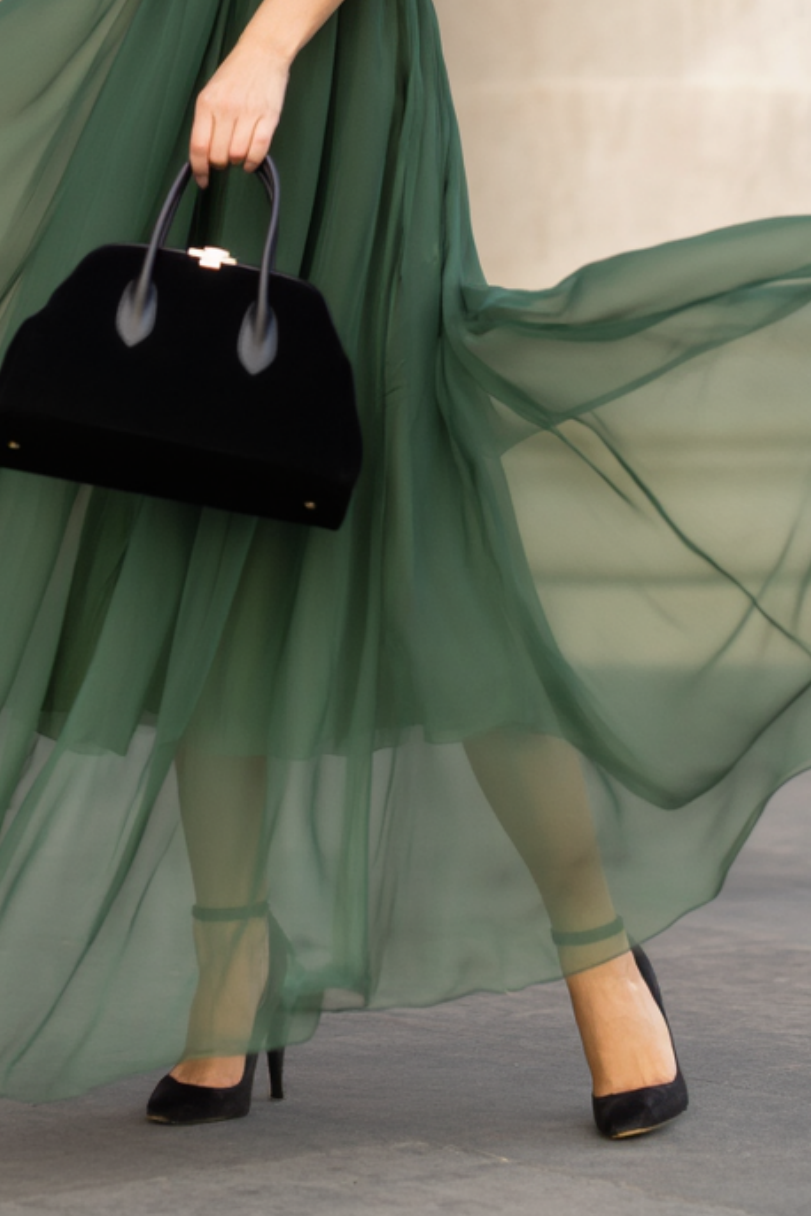 ​Semi Formal​ Party ​​Swing Dress​ Green V Neck Maxi Dress